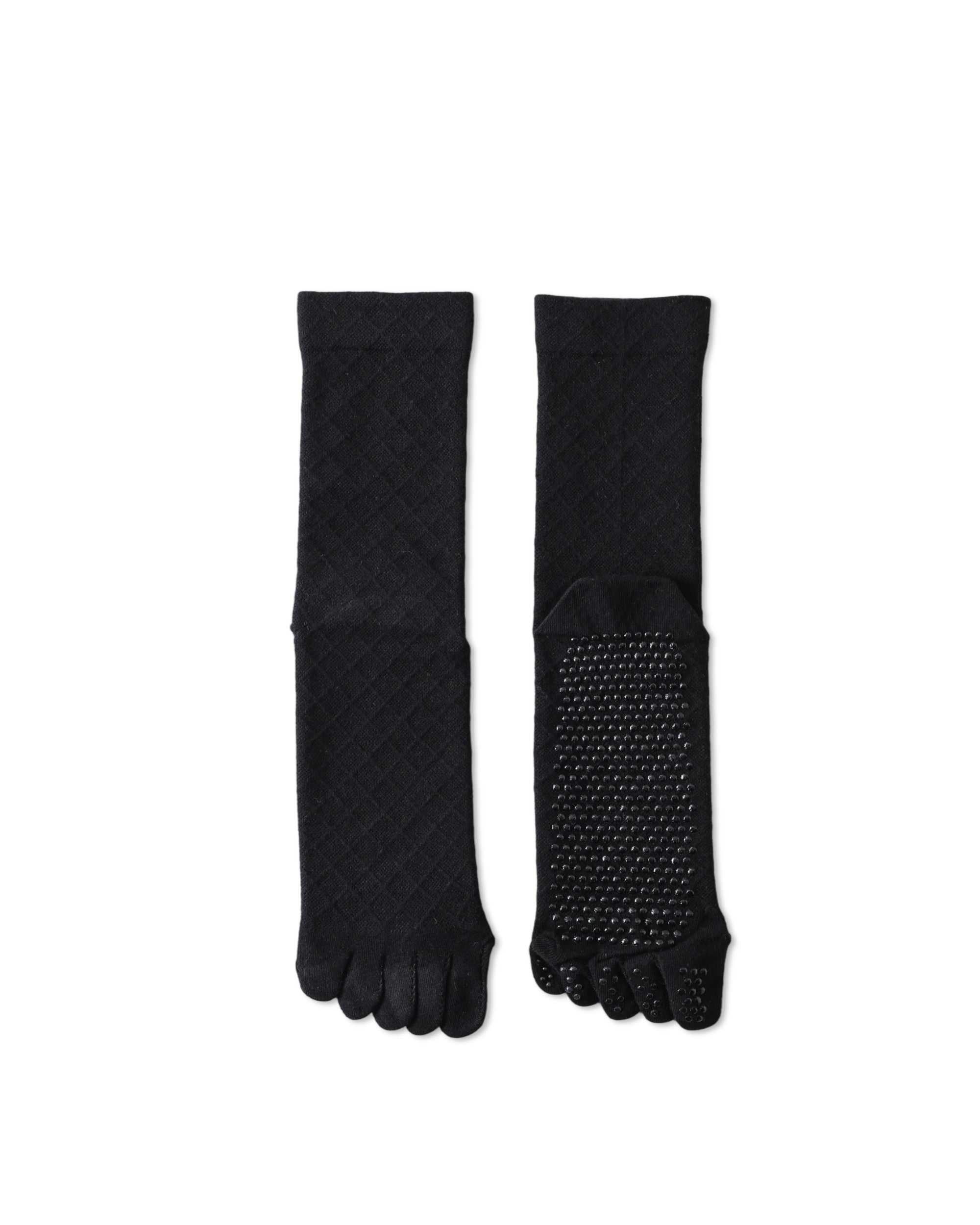 Womens Five Toe Crew Socks Diamond Pattern Grip Non Slip Ribbed Combed Cotton