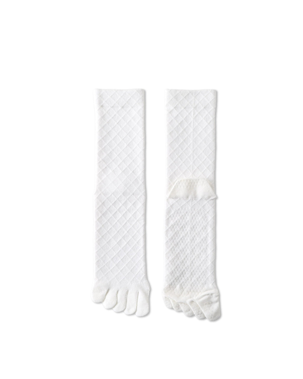 Womens Five Toe Crew Socks Diamond Pattern Grip Non Slip Ribbed Combed Cotton