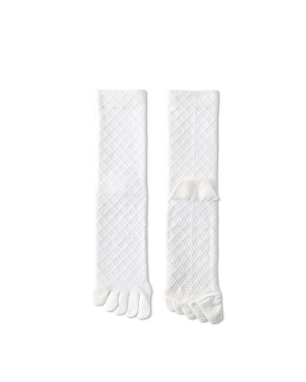 Womens Five Toe Crew Socks Diamond Pattern Grip Non Slip Ribbed Combed Cotton