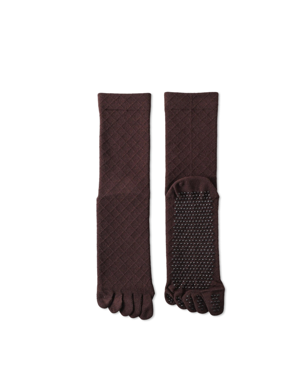 Womens Five Toe Crew Socks Diamond Pattern Grip Non Slip Ribbed Combed Cotton