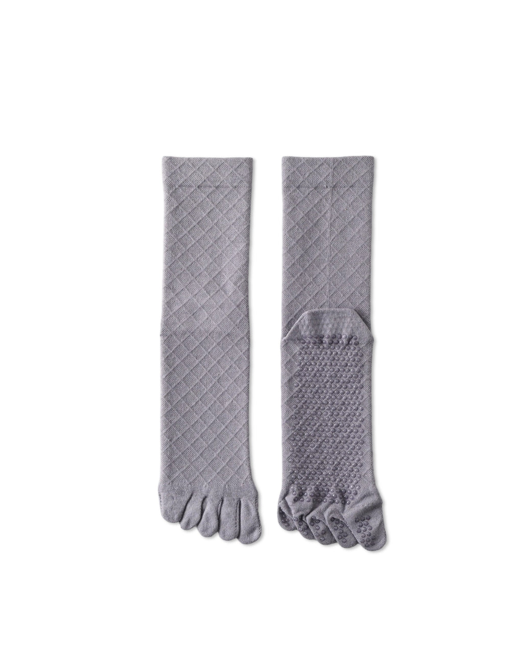 Womens Five Toe Crew Socks Diamond Pattern Grip Non Slip Ribbed Combed Cotton
