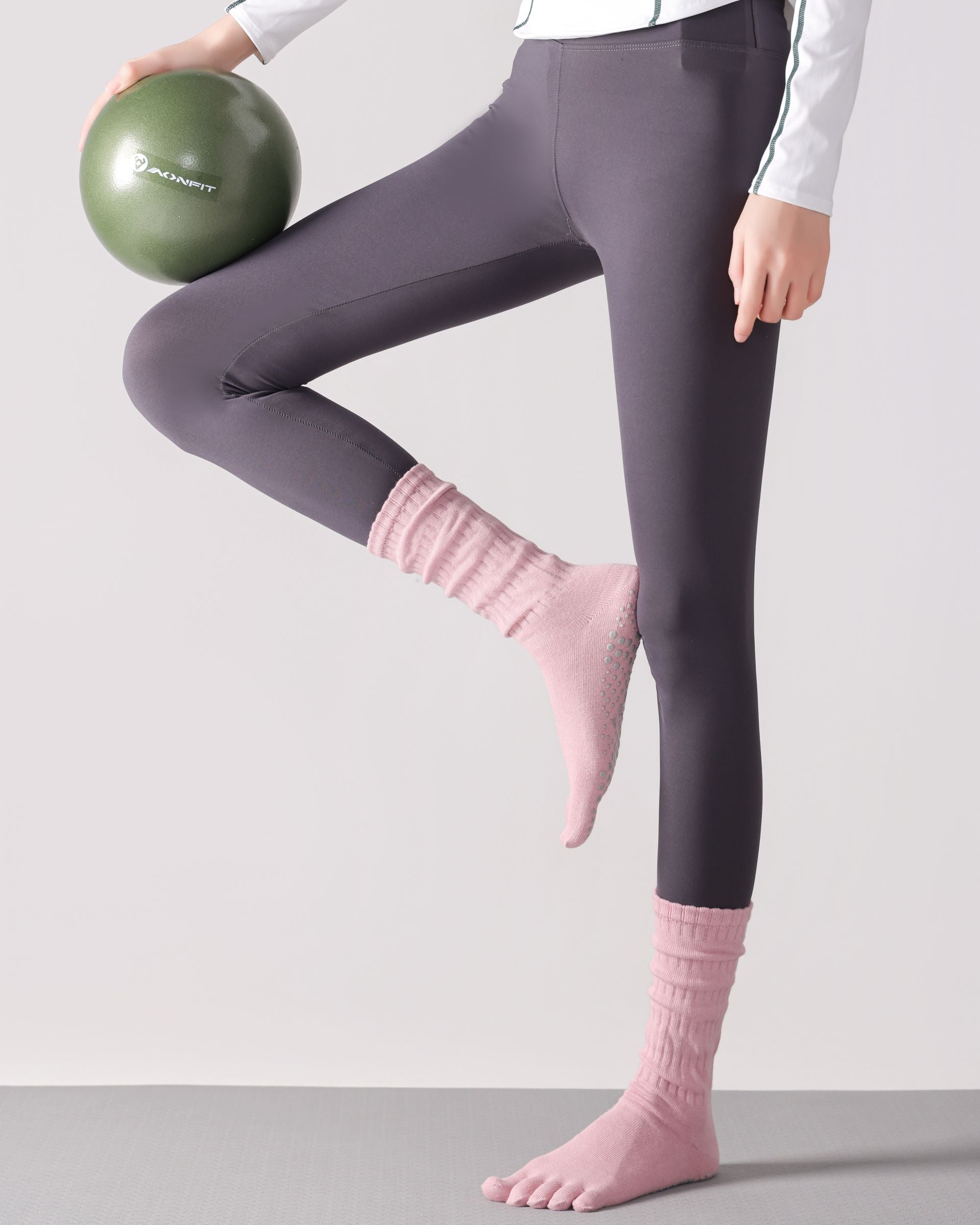 Womens Five Toe Crew Socks Yoga Grip Non Slip Ribbed Slouchy Combed Cotton Main image