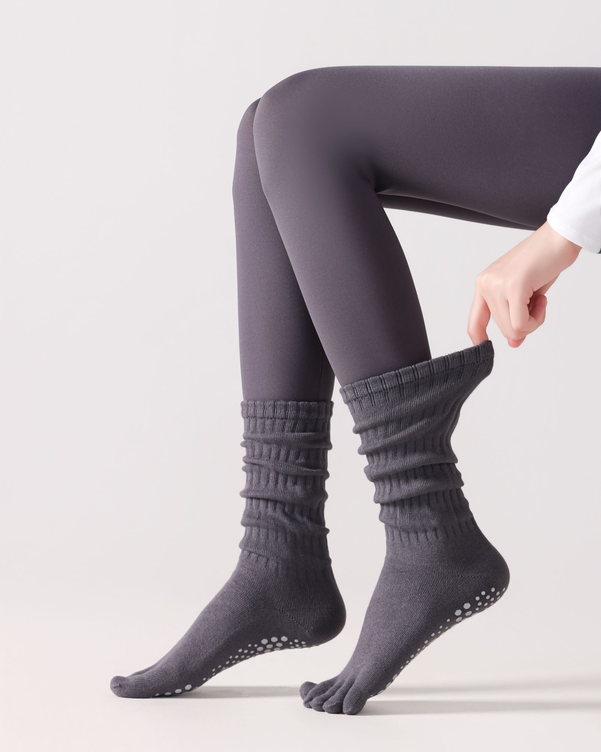 Womens Five Toe Crew Socks Yoga Grip Non Slip Ribbed Slouchy Combed Cotton Secondary image