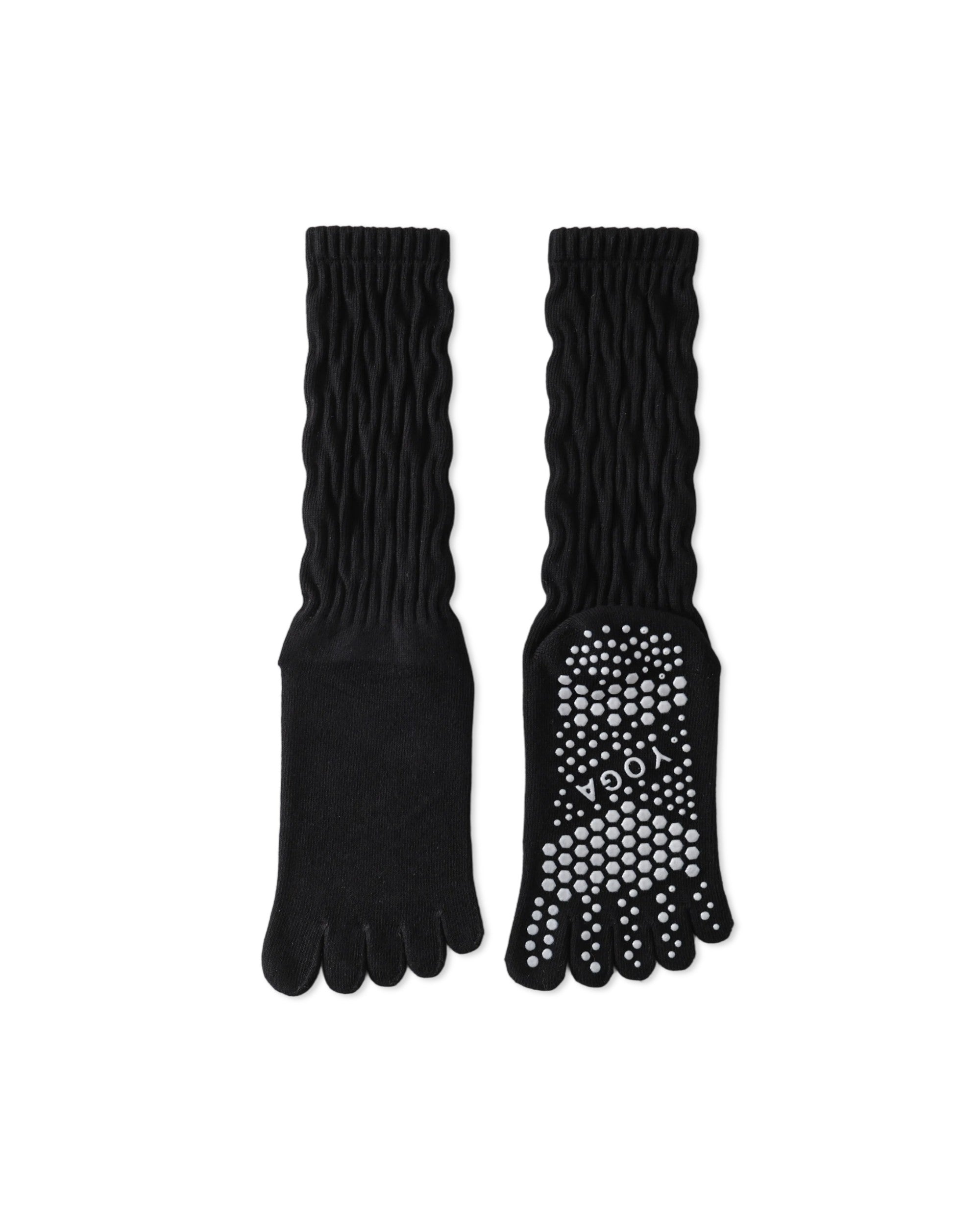 Womens Five Toe Crew Socks Yoga Grip Non Slip Ribbed Slouchy Combed Cotton