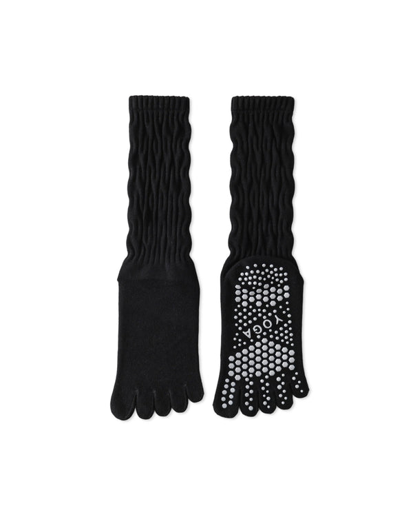 Womens Five Toe Crew Socks Yoga Grip Non Slip Ribbed Slouchy Combed Cotton