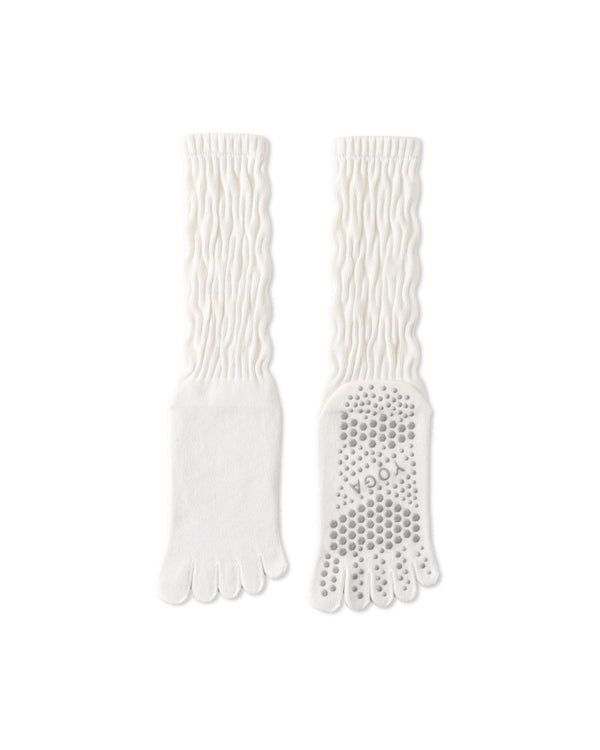 Womens Five Toe Crew Socks Yoga Grip Non Slip Ribbed Slouchy Combed Cotton