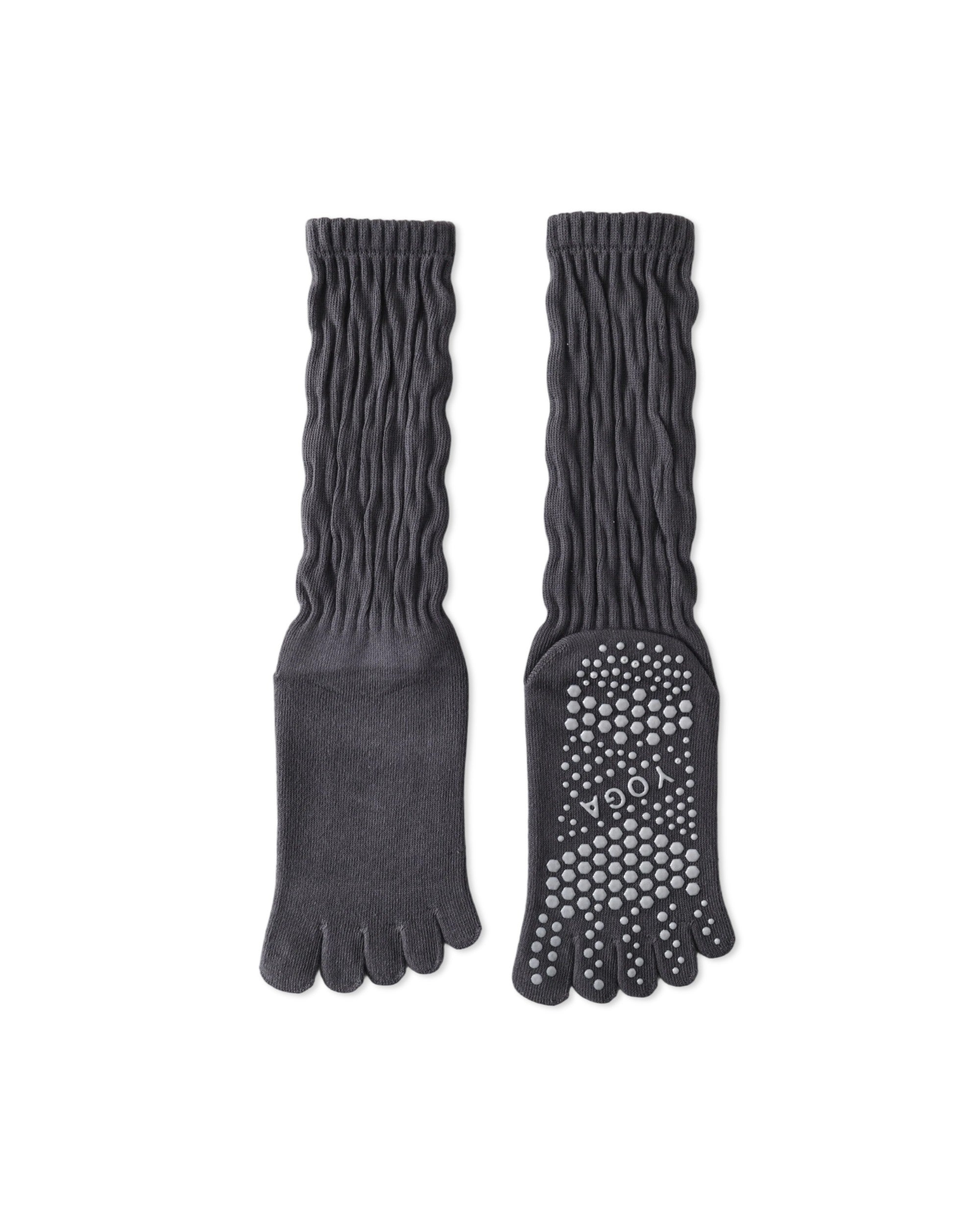 Womens Five Toe Crew Socks Yoga Grip Non Slip Ribbed Slouchy Combed Cotton
