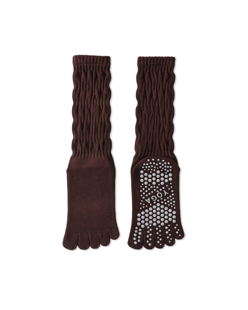 Womens Five Toe Crew Socks Yoga Grip Non Slip Ribbed Slouchy Combed Cotton