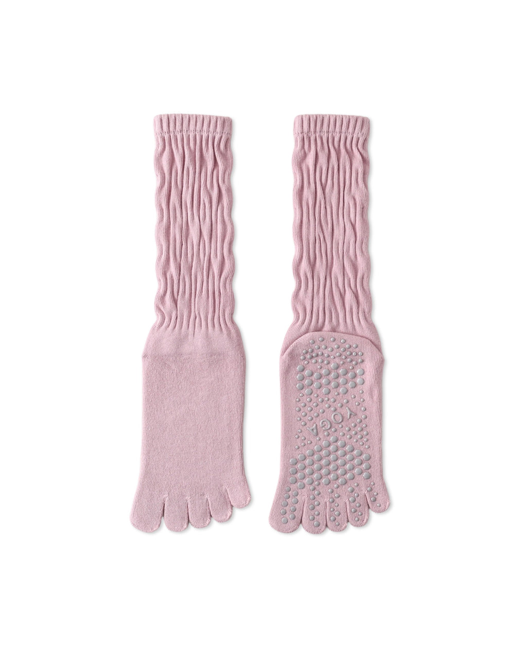 Womens Five Toe Crew Socks Yoga Grip Non Slip Ribbed Slouchy Combed Cotton