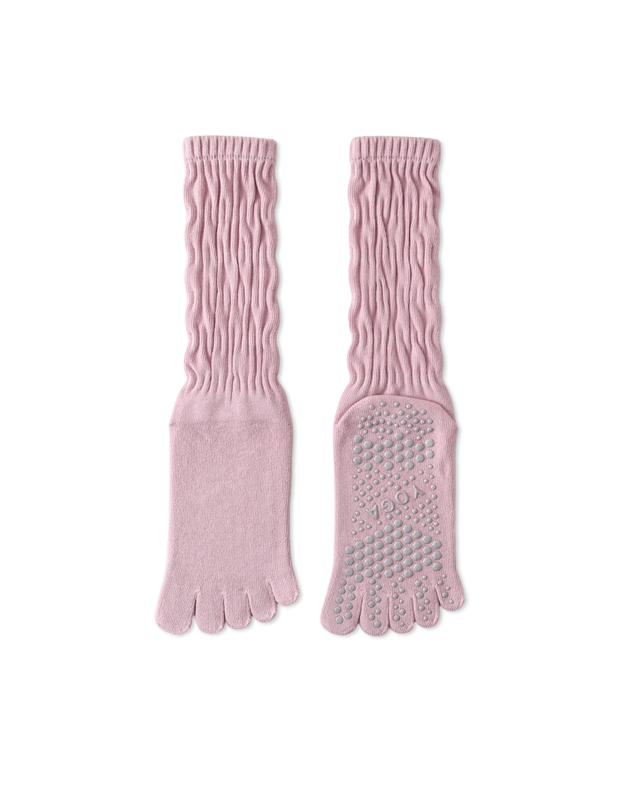 Womens Five Toe Crew Socks Yoga Grip Non Slip Ribbed Slouchy Combed Cotton