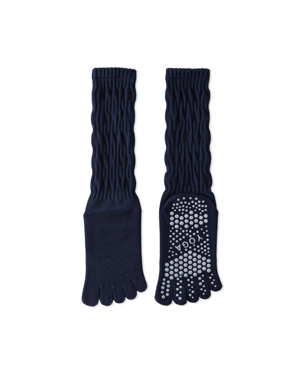 Womens Five Toe Crew Socks Yoga Grip Non Slip Ribbed Slouchy Combed Cotton