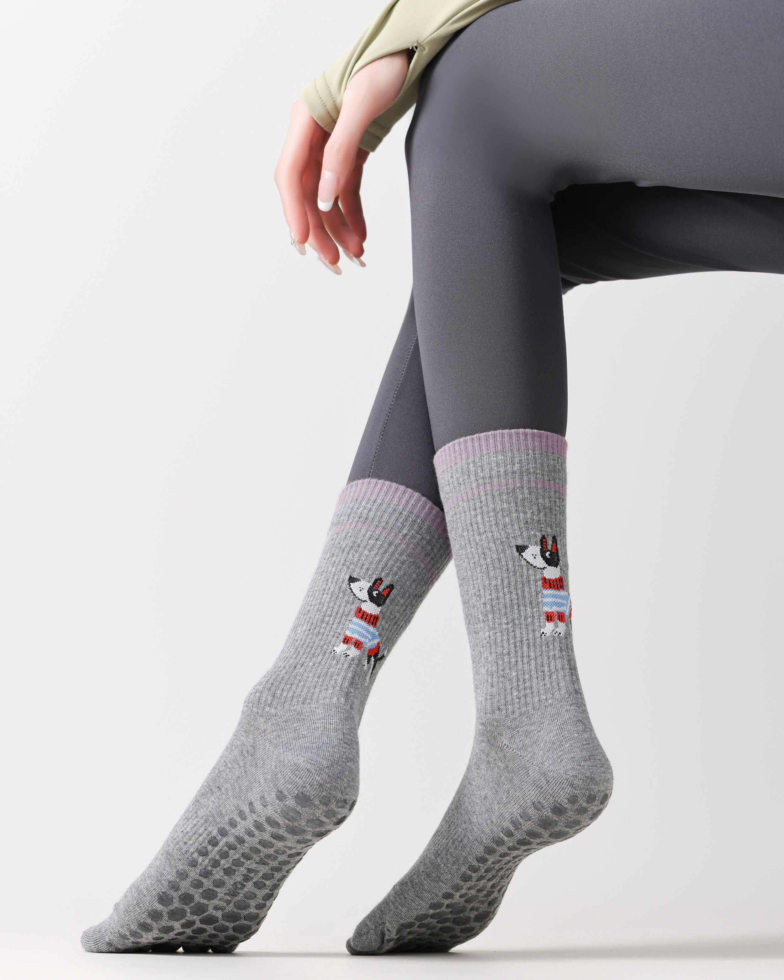 Womens Five Toe Yoga Crew Socks Compression Non Slip Combed Cotton