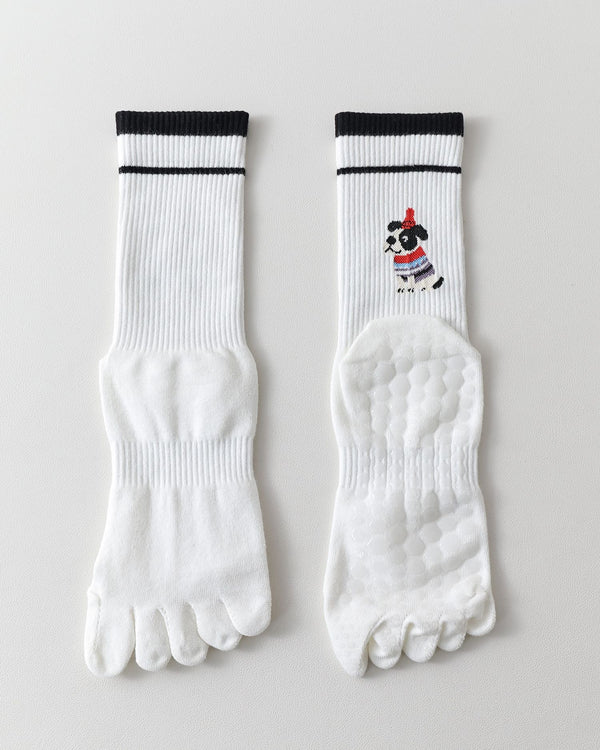 Womens Five Toe Yoga Crew Socks Compression Non Slip Combed Cotton - SWEET NANA