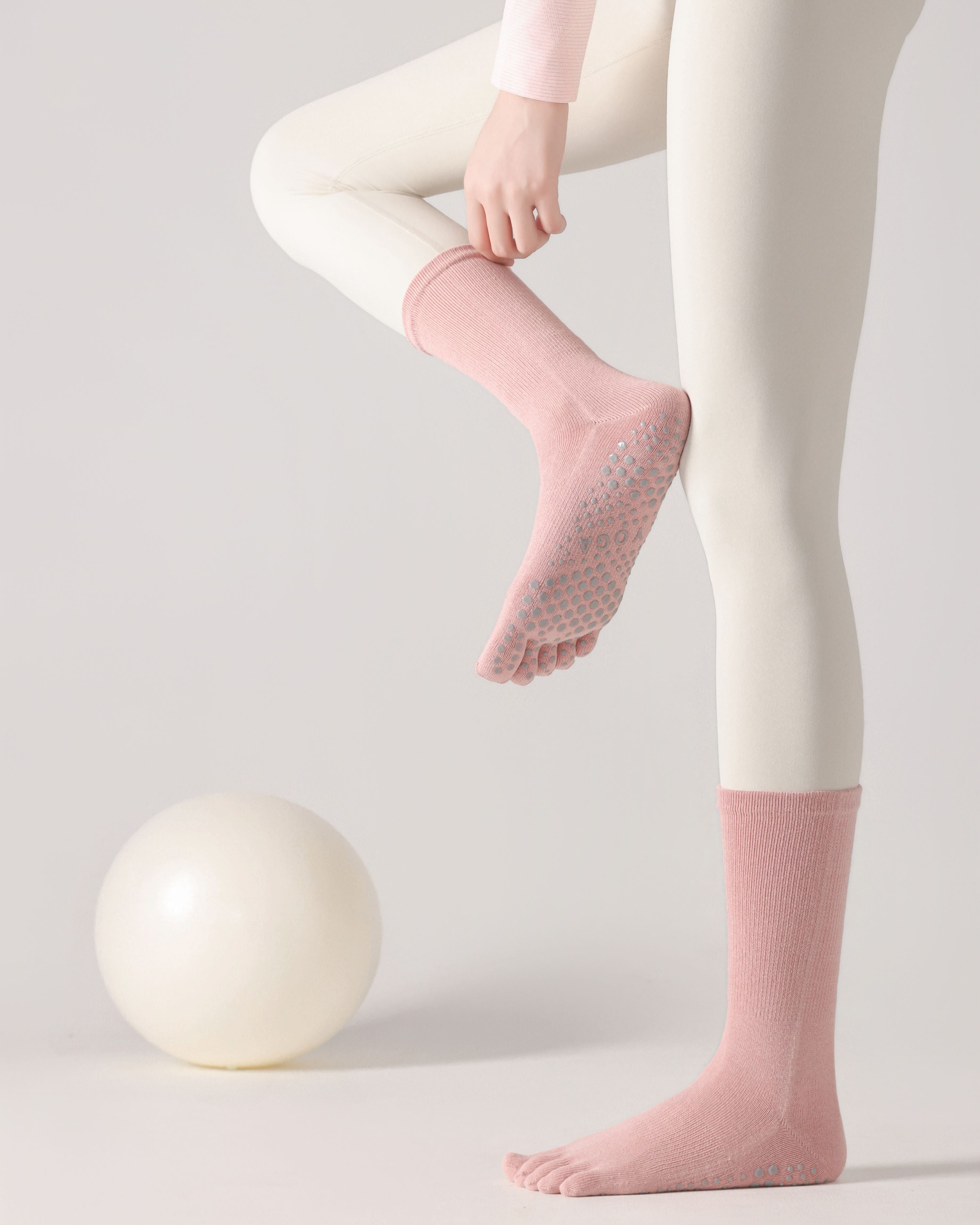 Womens Five Toe Yoga Socks Breathable Anti Slip Grip Crew Fit