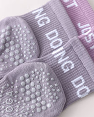 Womens Five Toe Yoga Socks Double Cuff Color Block Crew Non Slip