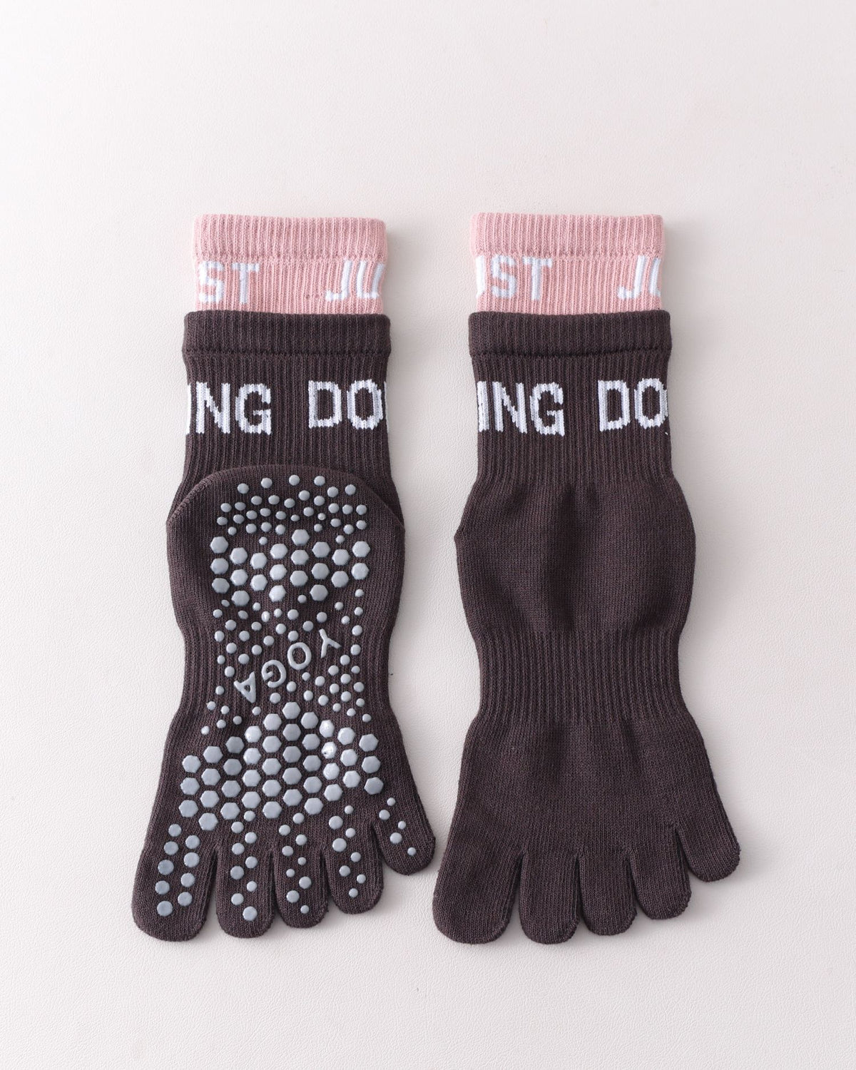 Womens Five Toe Yoga Socks Double Cuff Color Block Crew Non Slip