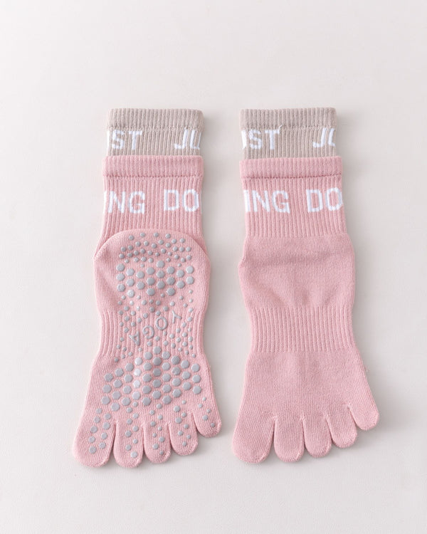 Womens Five Toe Yoga Socks Double Cuff Color Block Crew Non Slip - SWEET NANA
