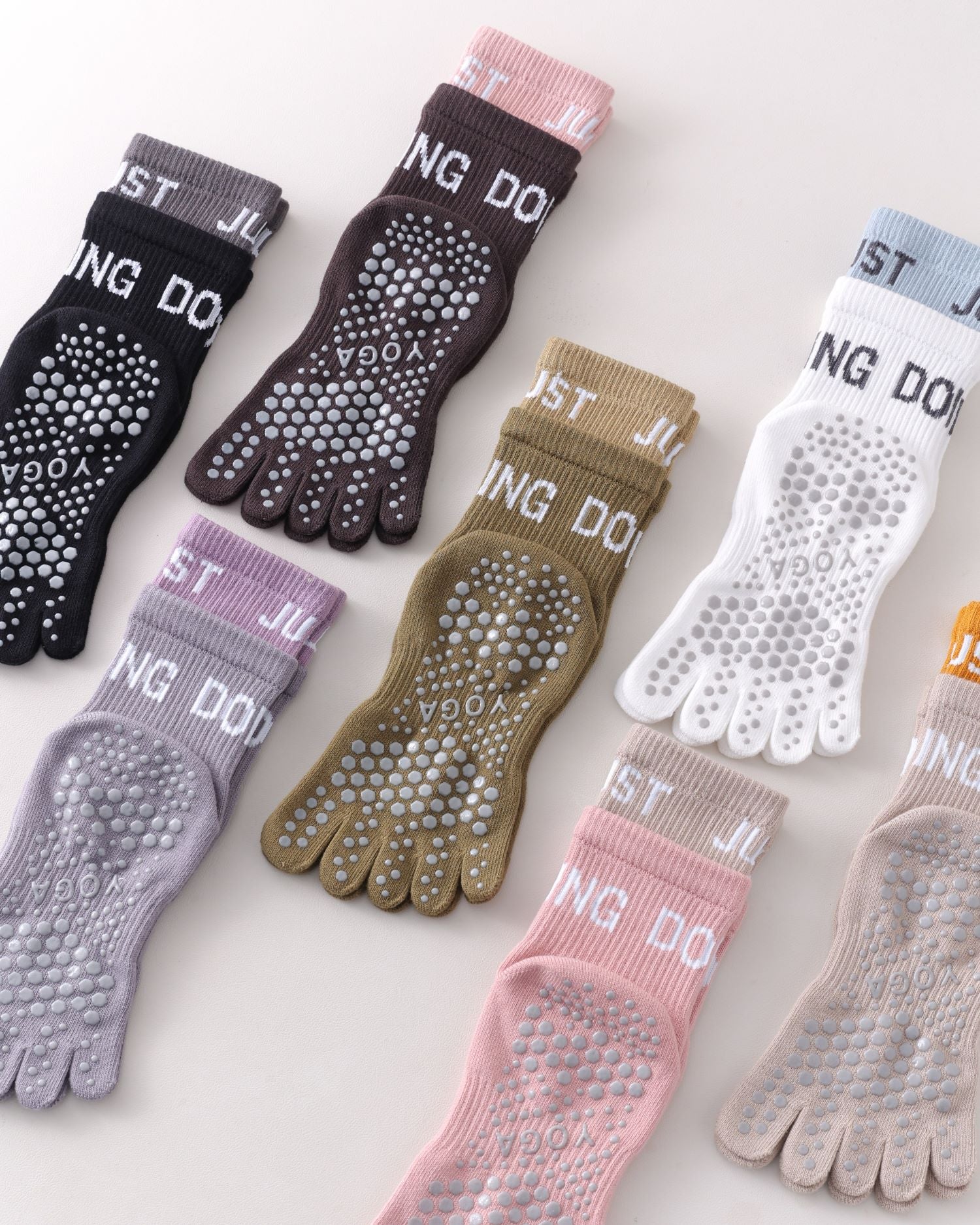 Womens Five Toe Yoga Socks Double Cuff Color Block Non Slip Crew