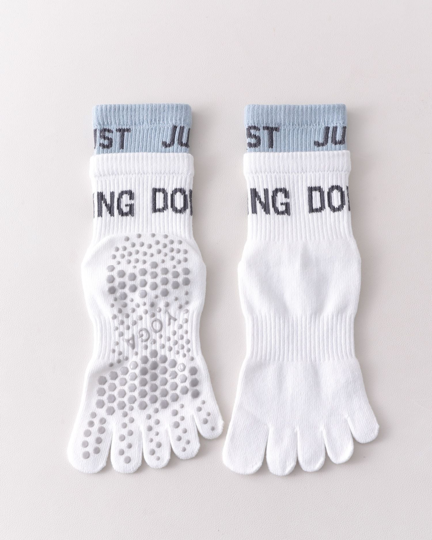 Womens Five Toe Yoga Socks Double Cuff Color Block Non Slip Crew