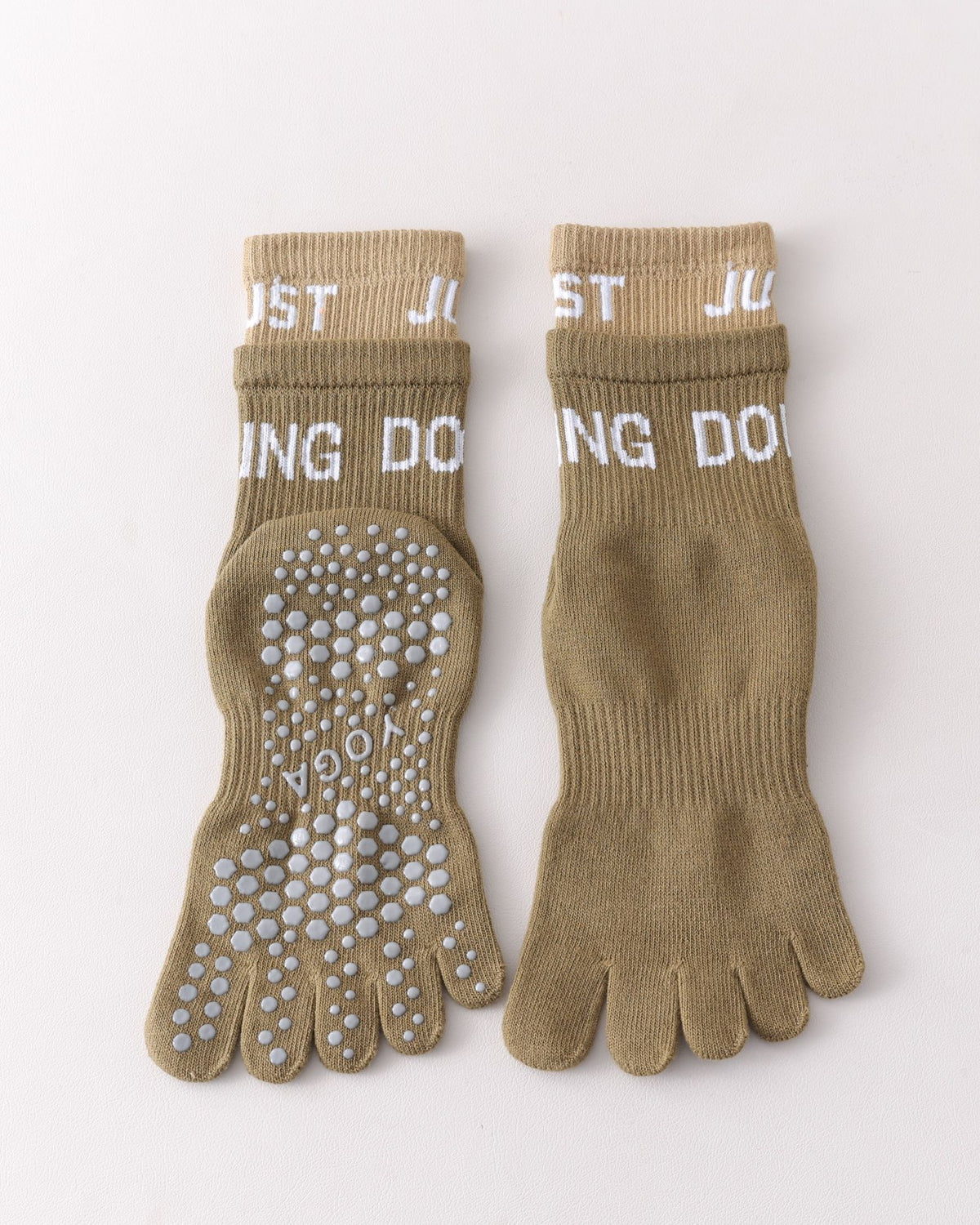 Womens Five Toe Yoga Socks Double Cuff Color Block Non Slip Crew