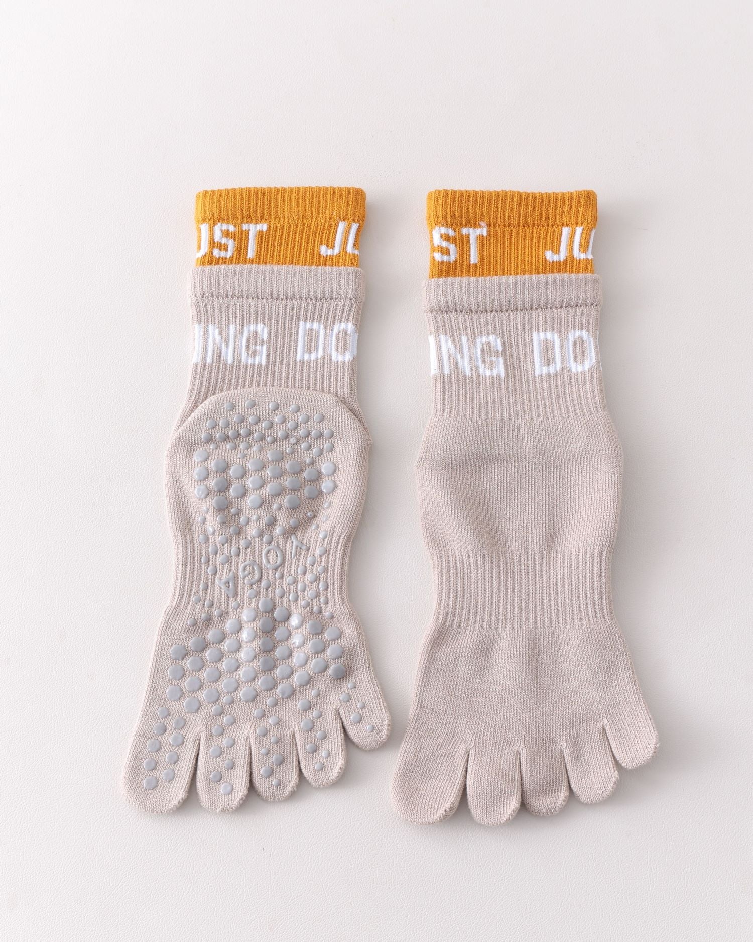 Womens Five Toe Yoga Socks Double Cuff Color Block Non Slip Crew