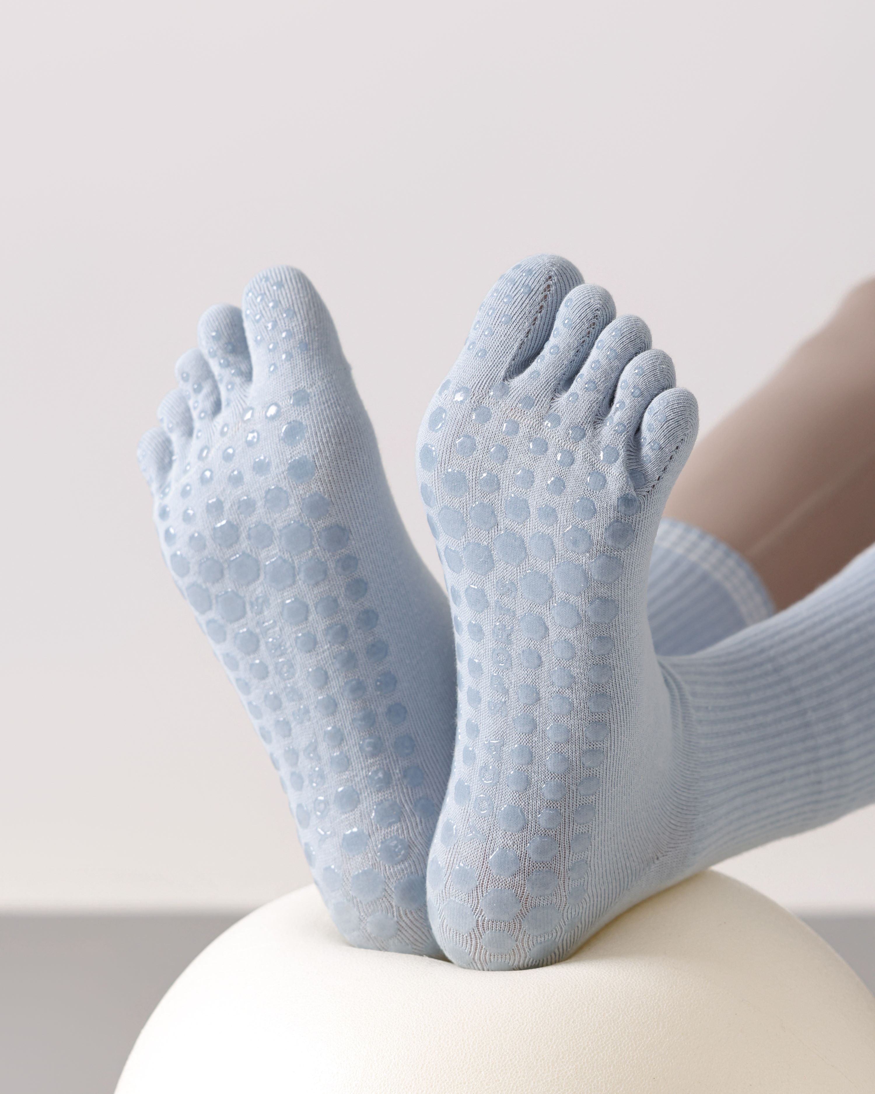 Womens Five Toe Yoga Socks Embroidered Non Slip Grip Breathable