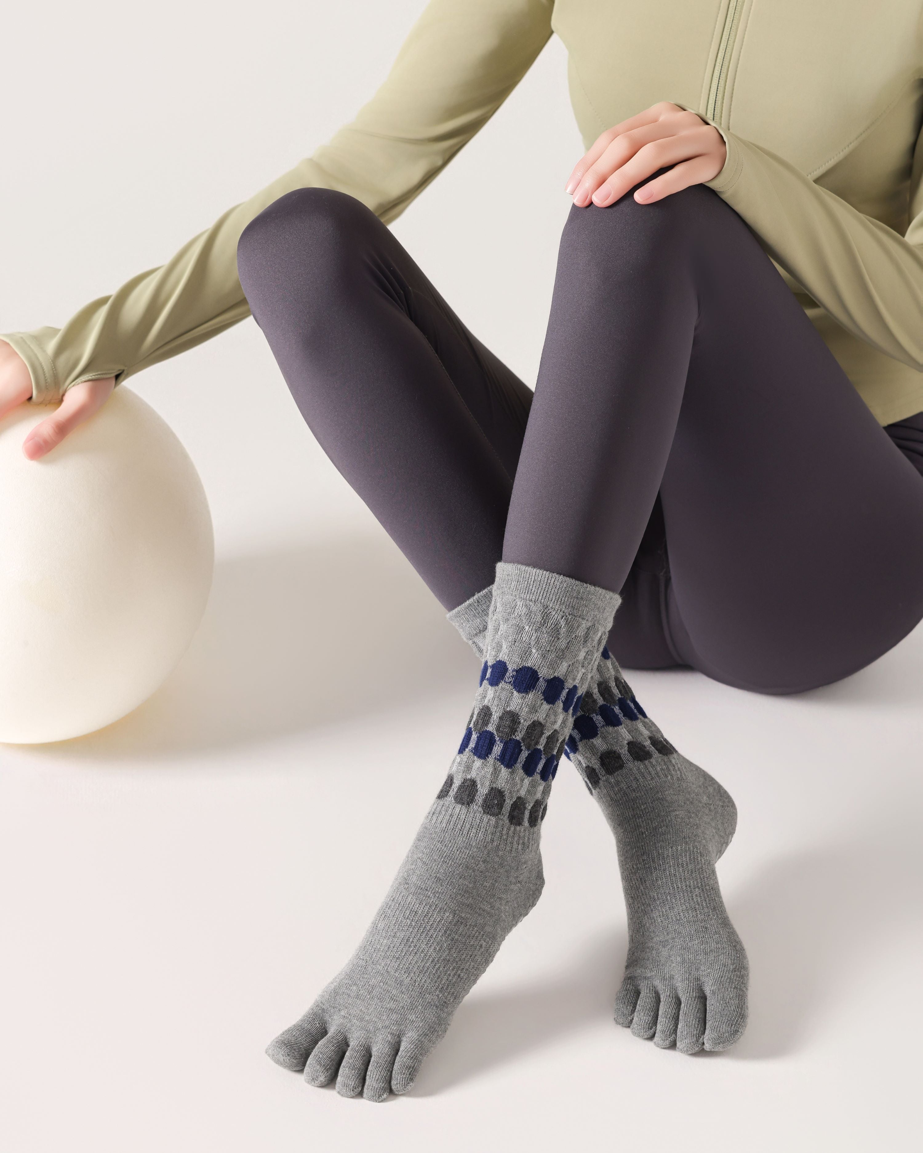 Womens Five Toe Yoga Socks Non Slip Grip Breathable Crew