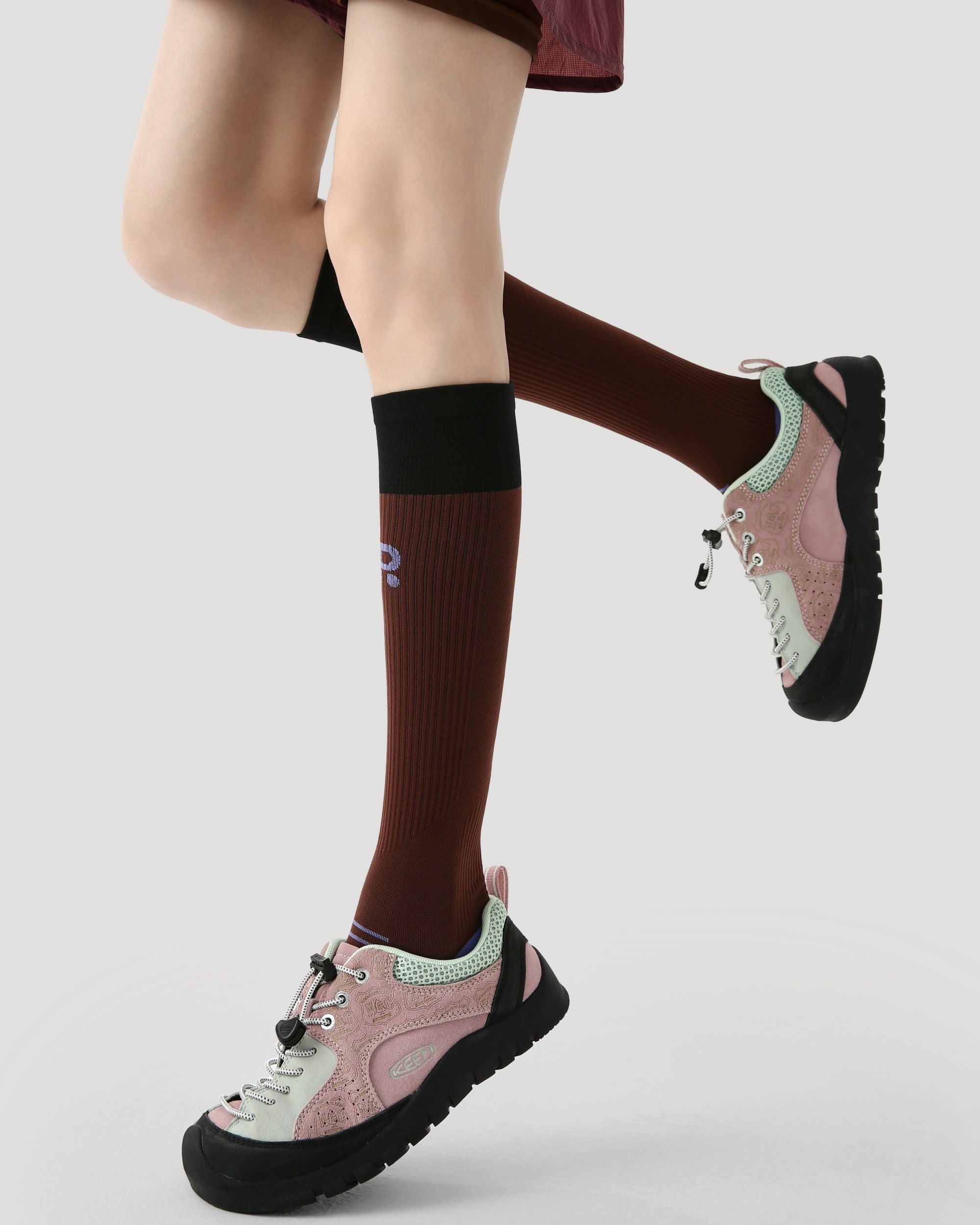 Womens Knee High Micro Pressure Thin Sports Compression Socks Brown - SWEET NANA Main image
