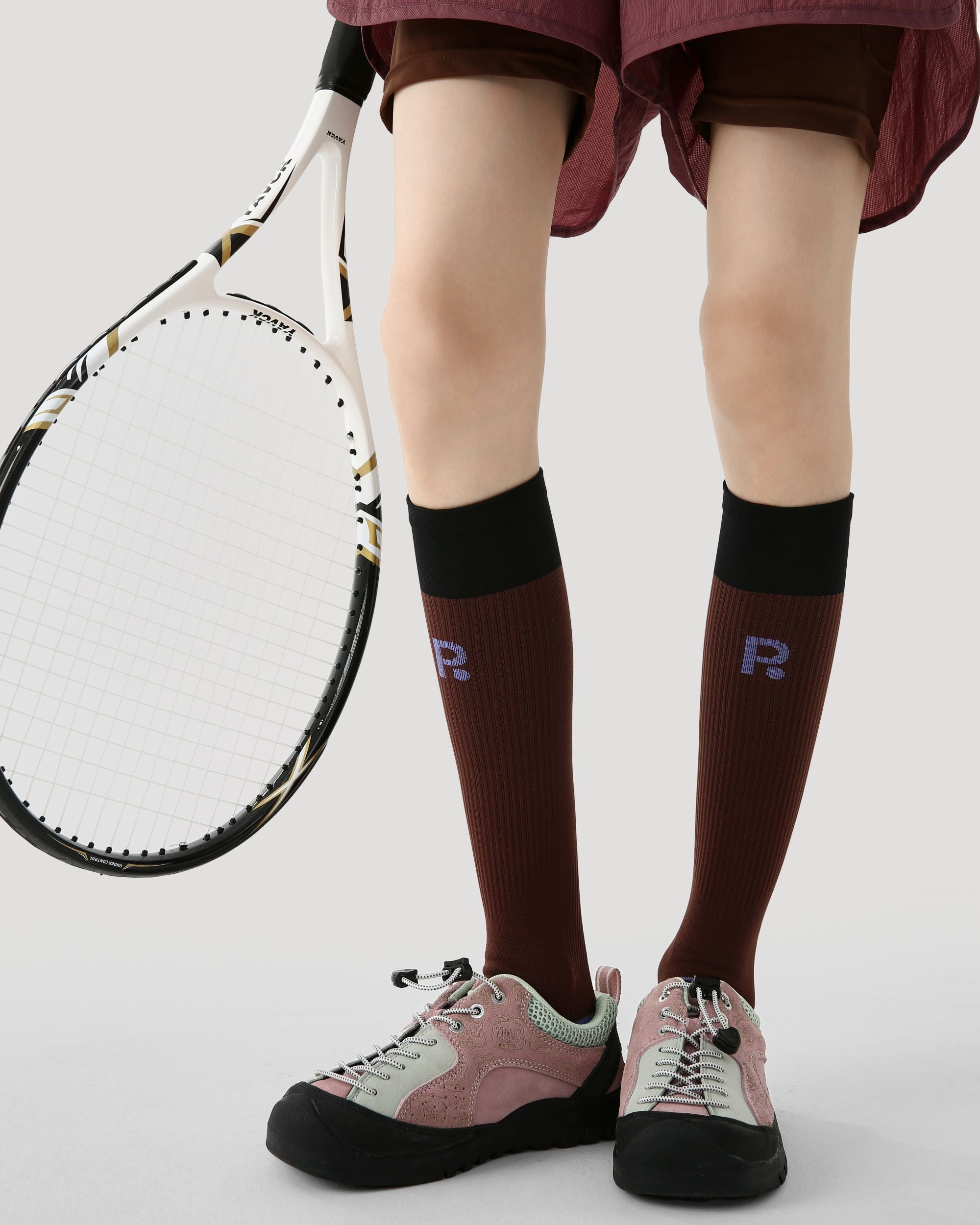 Womens Knee High Micro Pressure Thin Sports Compression Socks Brown - SWEET NANA