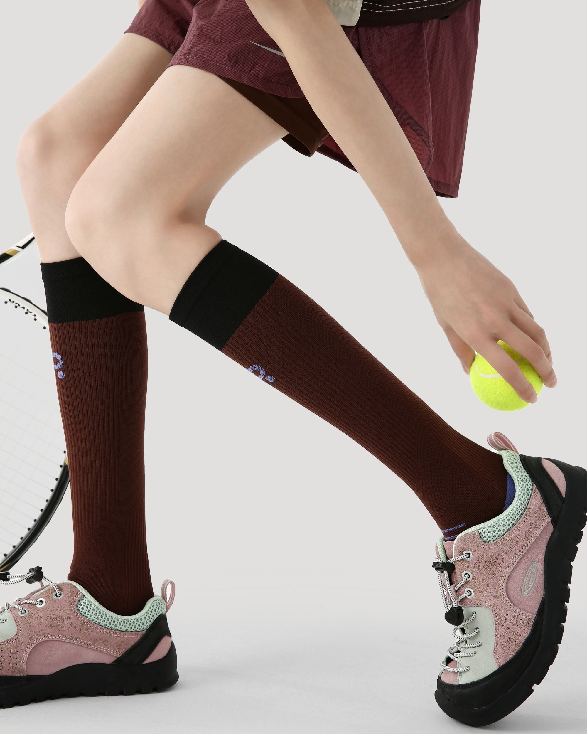 Womens Knee High Micro Pressure Thin Sports Compression Socks Brown