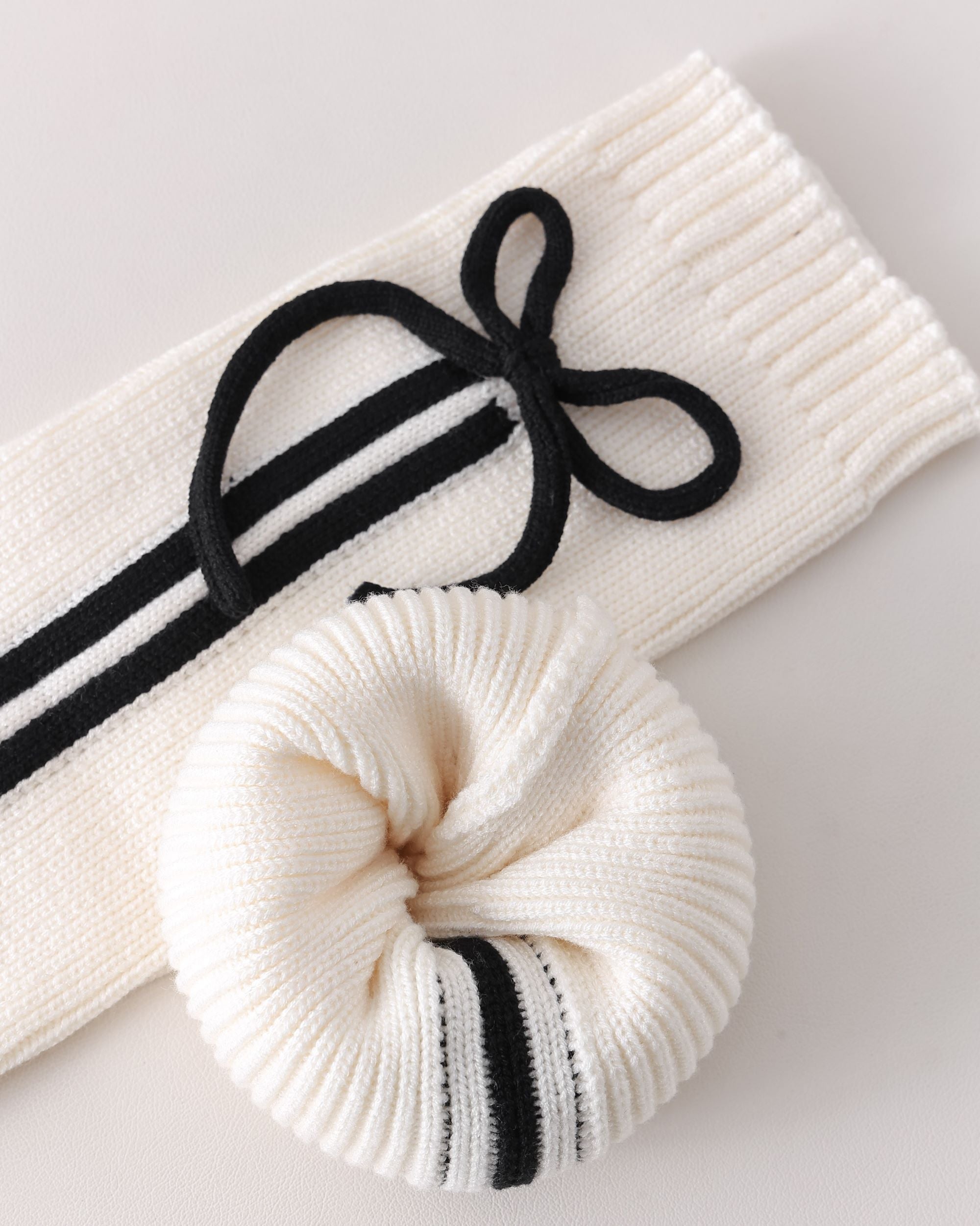 レディース ニーハイ ソックス リボン付き リブ編み ニット 暖かくスタイリッシュなレッグウォーマー