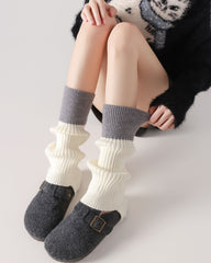 Womens Knee High Socks Color Block Trapezoid Knit Stylish Leg Warmers