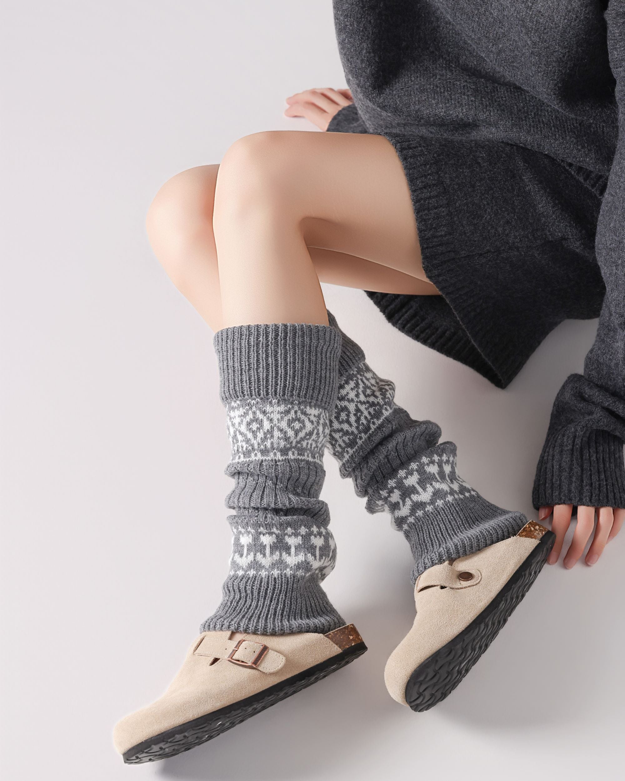 レディース 膝丈ソックス フェアアイル柄 ニット ヴィンテージ おしゃれ レッグウォーマー