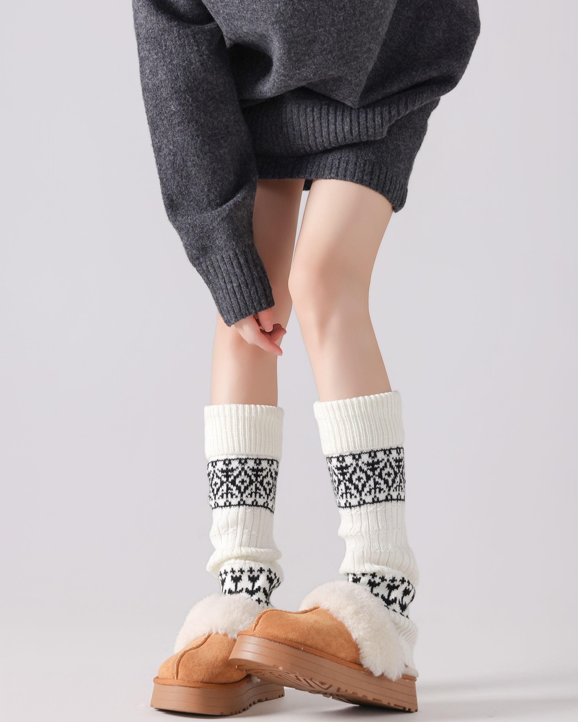 レディース 膝丈ソックス フェアアイル柄 ニット ヴィンテージ おしゃれ レッグウォーマー