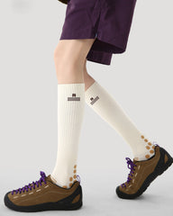 Womens Knee High Thin Sports Compression Socks Checkered Grip Beige