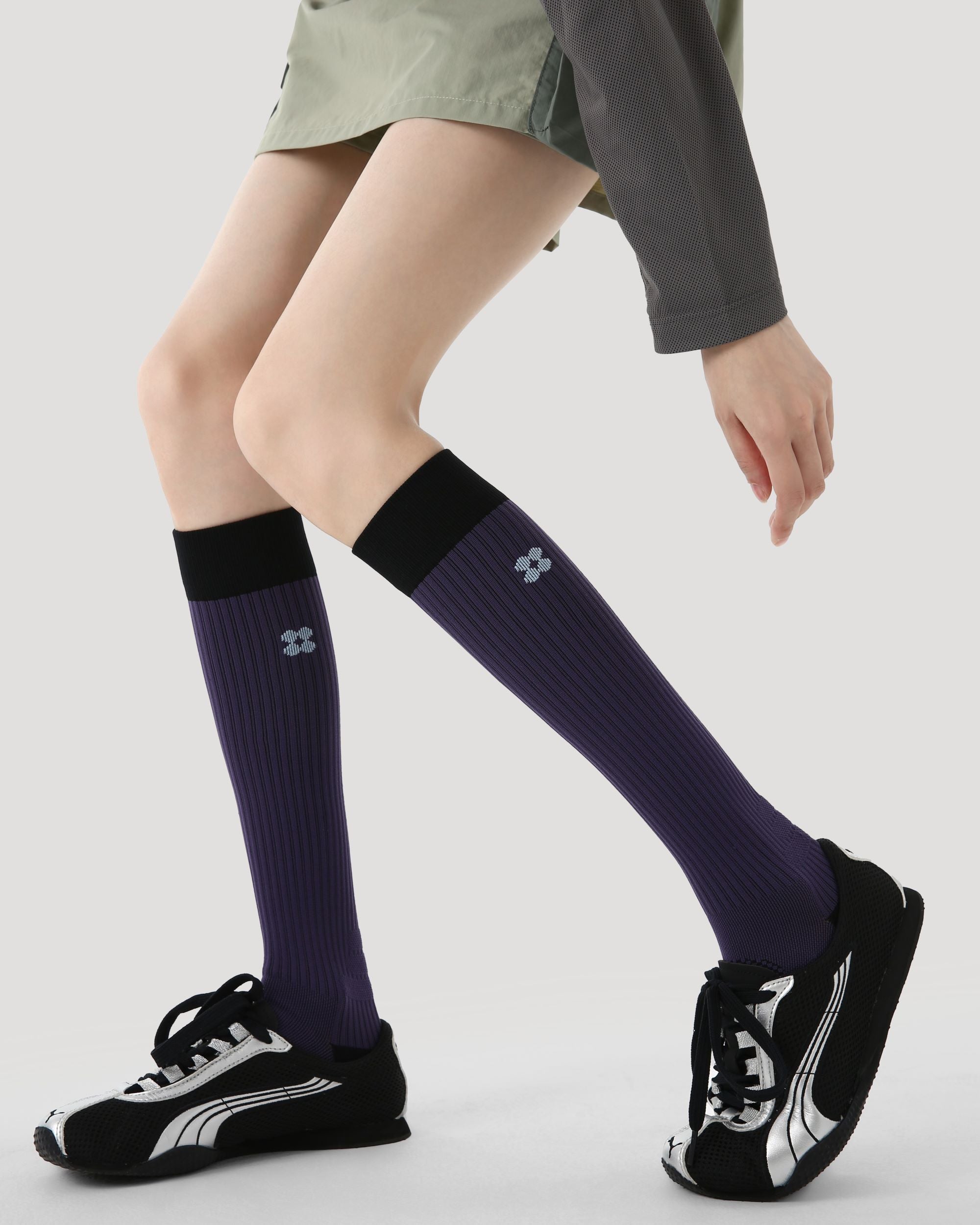 Womens Knee High Thin Sports Compression Socks Cloud Logo Purple