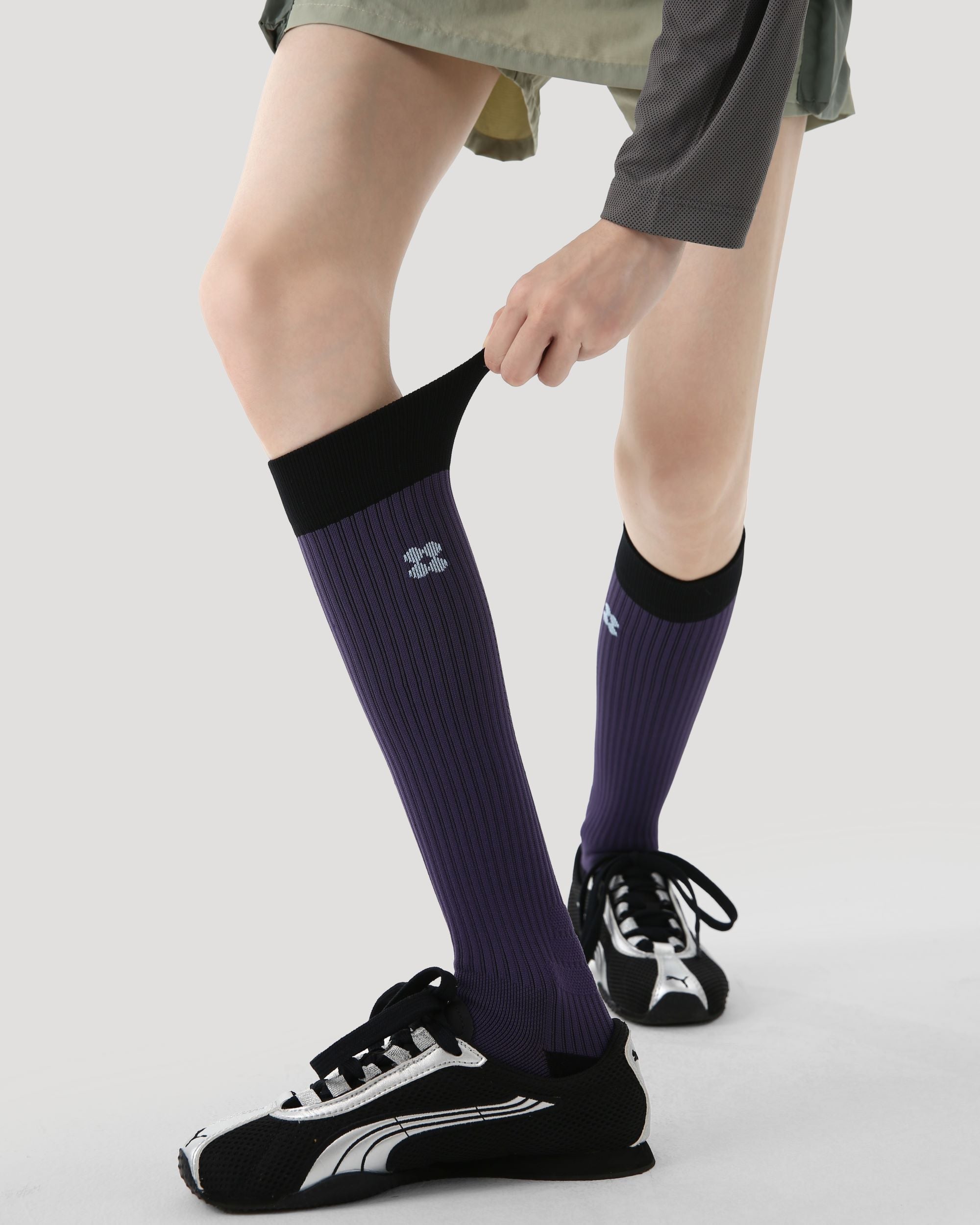 Womens Knee High Thin Sports Compression Socks Cloud Logo Purple