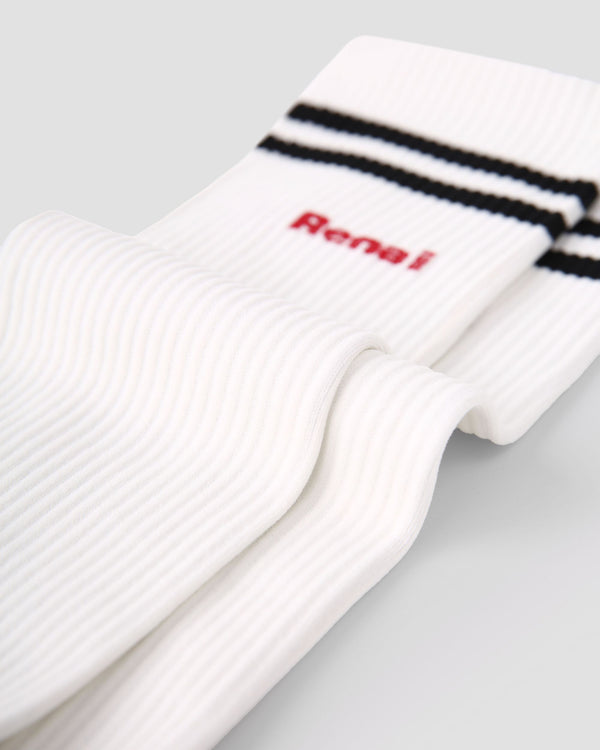 Womens Knee High Thin Sports Compression Socks Double Stripe White - SWEET NANA