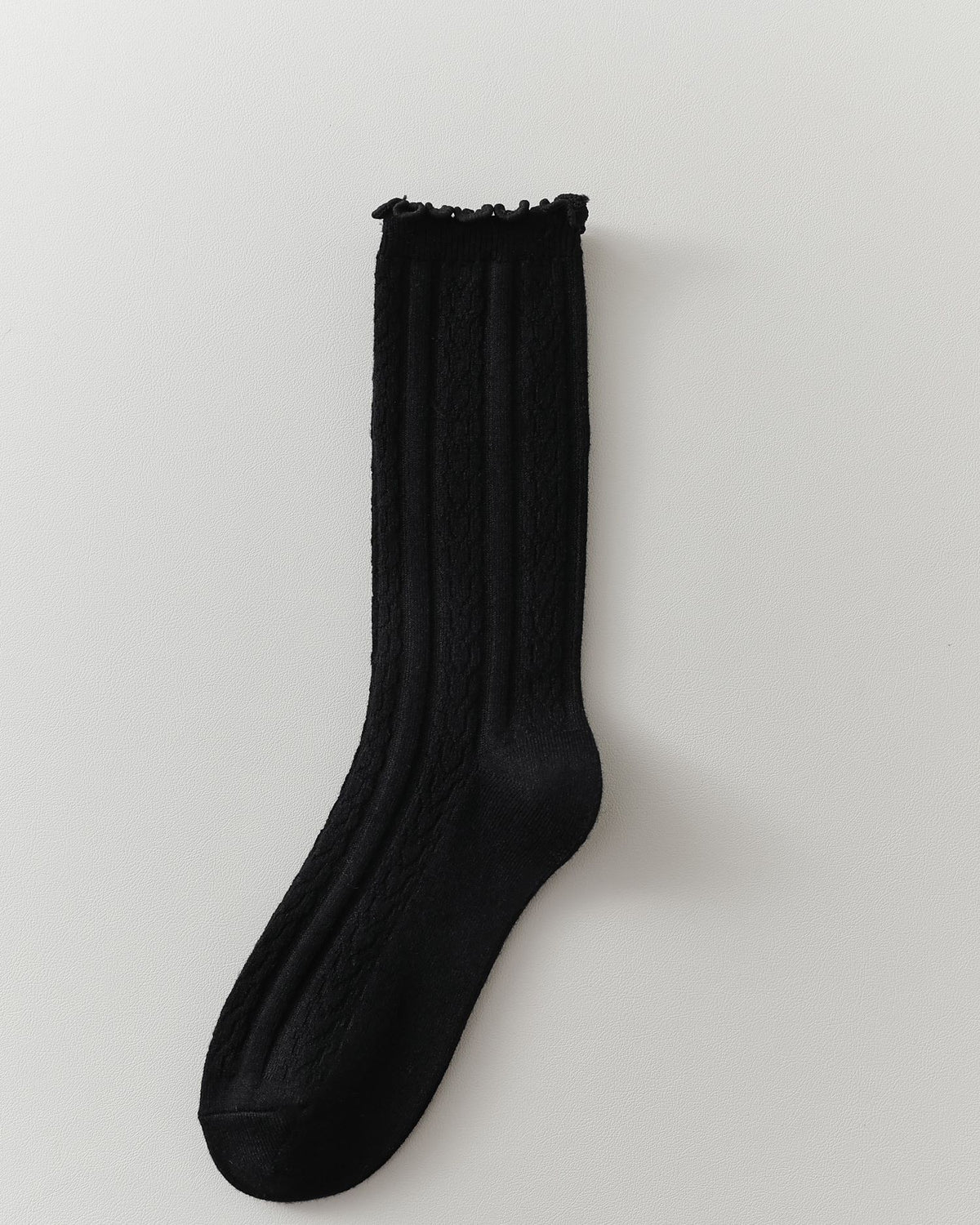 Womens Merino Wool Embossed Crew Socks Ruffle Cuff Slouch Style