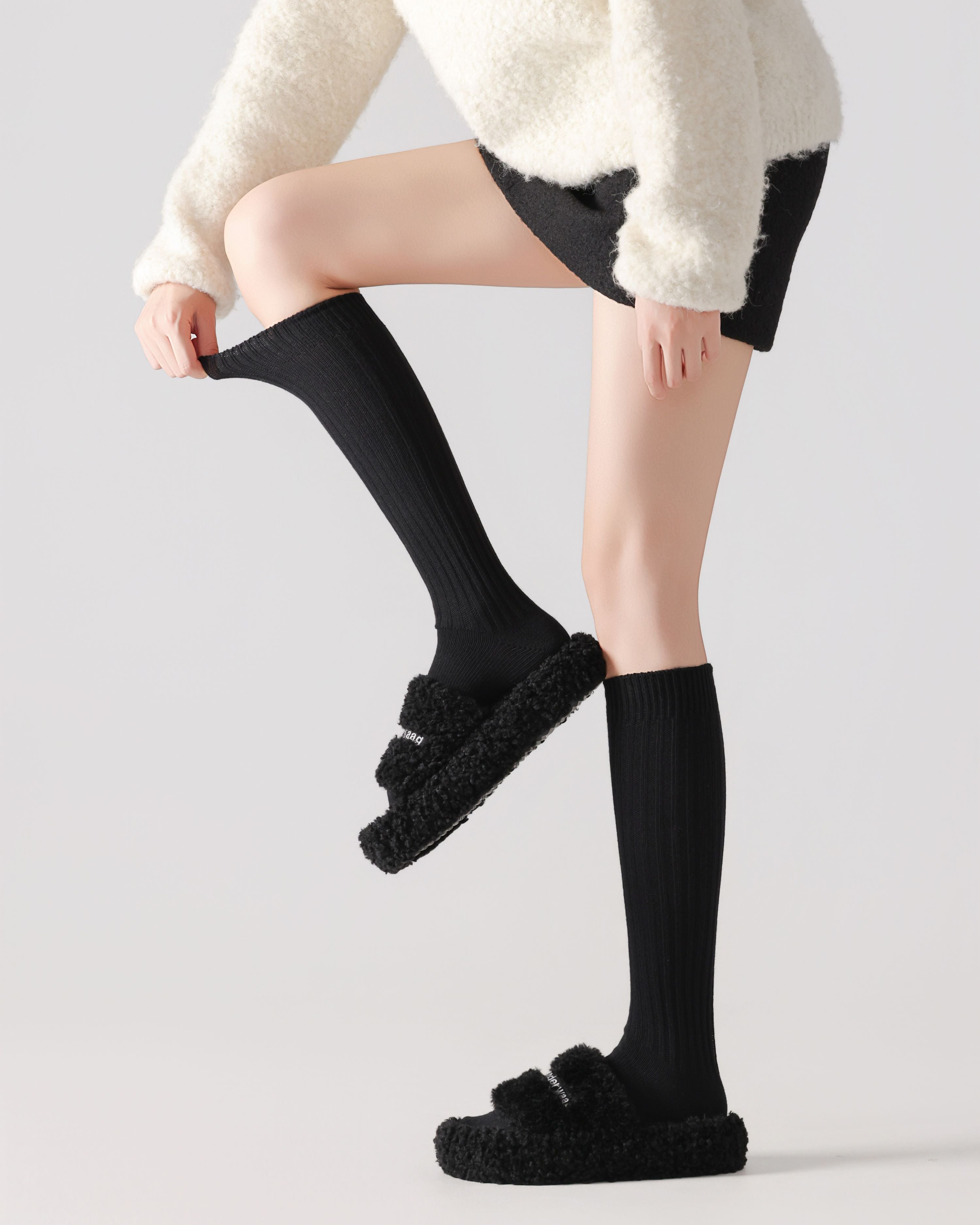 Womens Miu Style Knee High Socks Ribbed Slim Look Fashion Socks