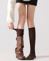 Womens Miu Style Knee High Socks Ribbed Slim Look Fashion Socks