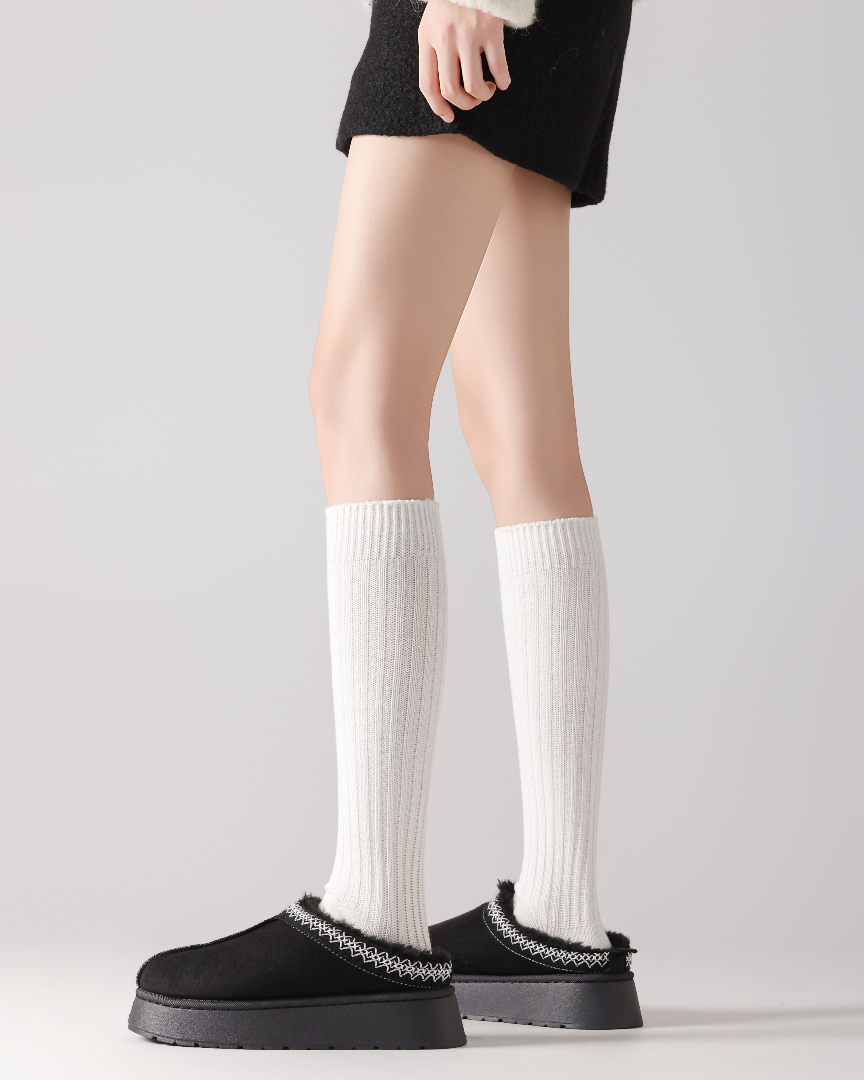 Womens Miu Style Knee High Socks Ribbed Slim Look Fashion Socks
