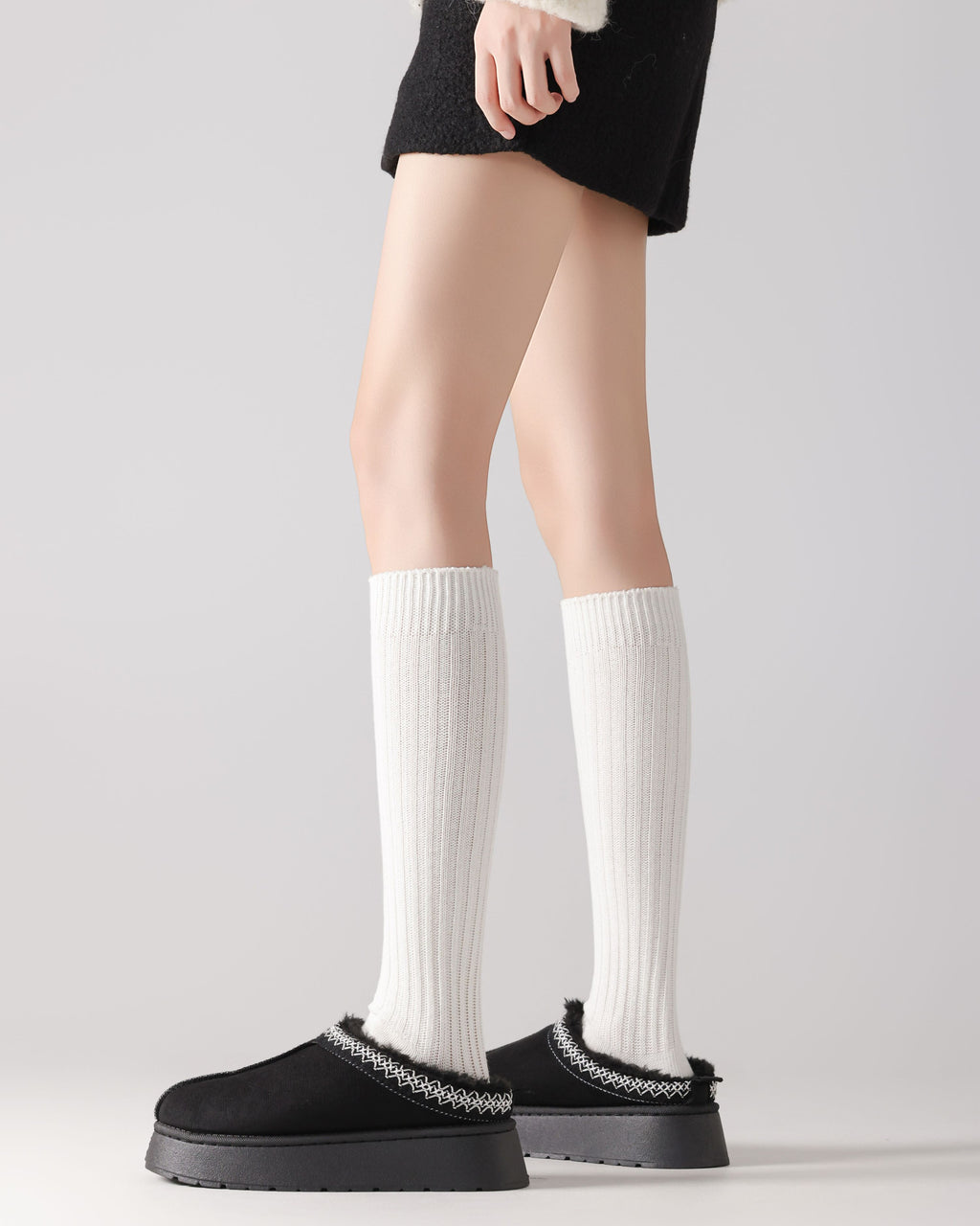 Womens Miu Style Knee High Socks Ribbed Slim Look Fashion Socks - SWEET NANA