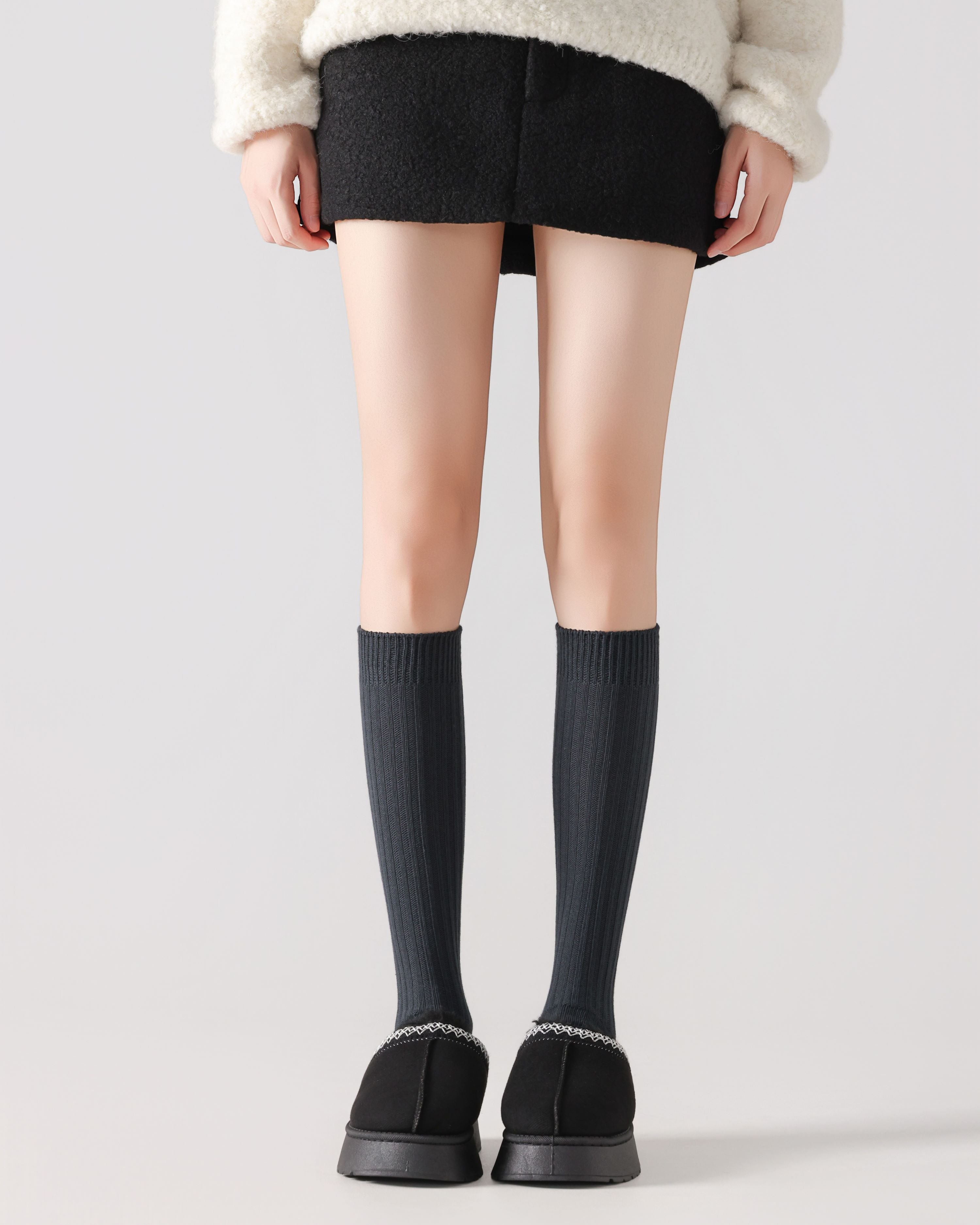Womens Miu Style Knee High Socks Ribbed Slim Look Fashion Socks