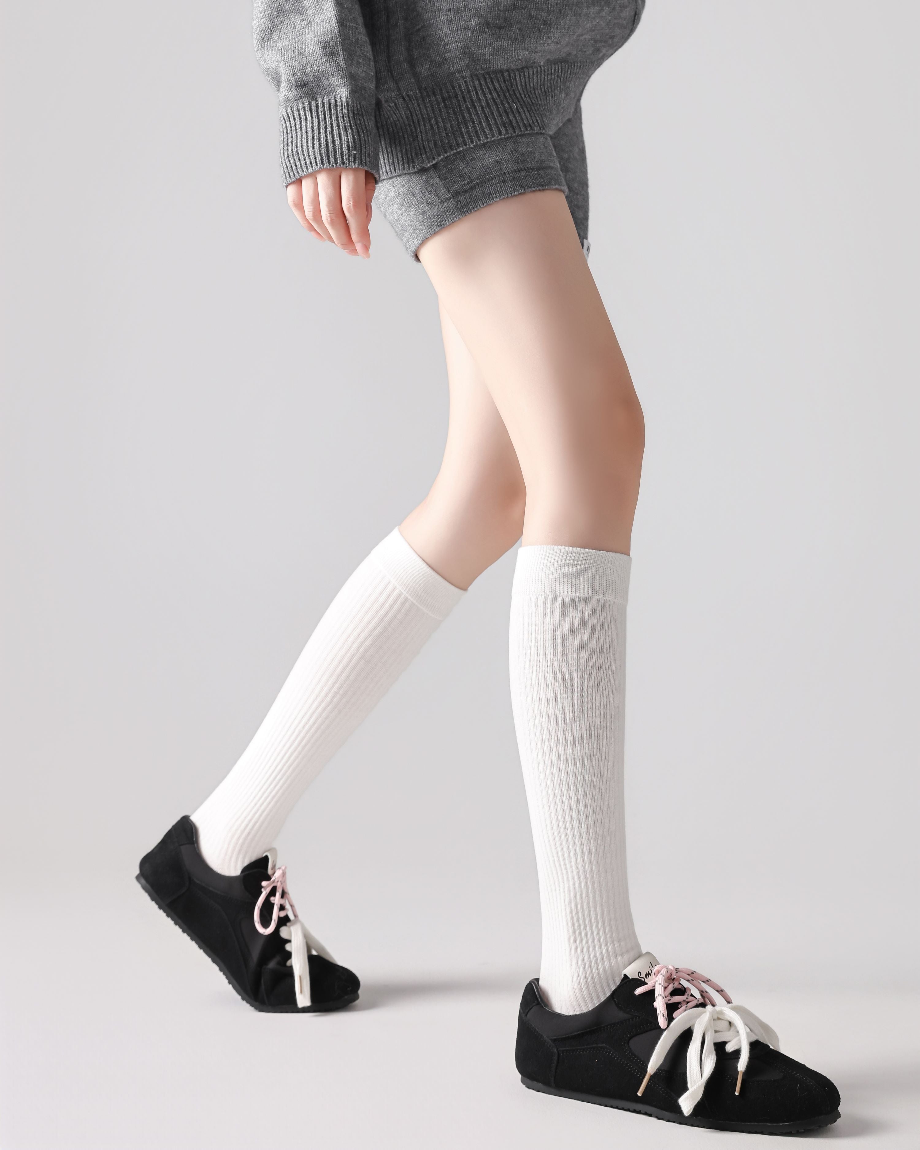 Womens Miu Style Knee High Socks Seamless Toe Ribbed Knit Slim Look