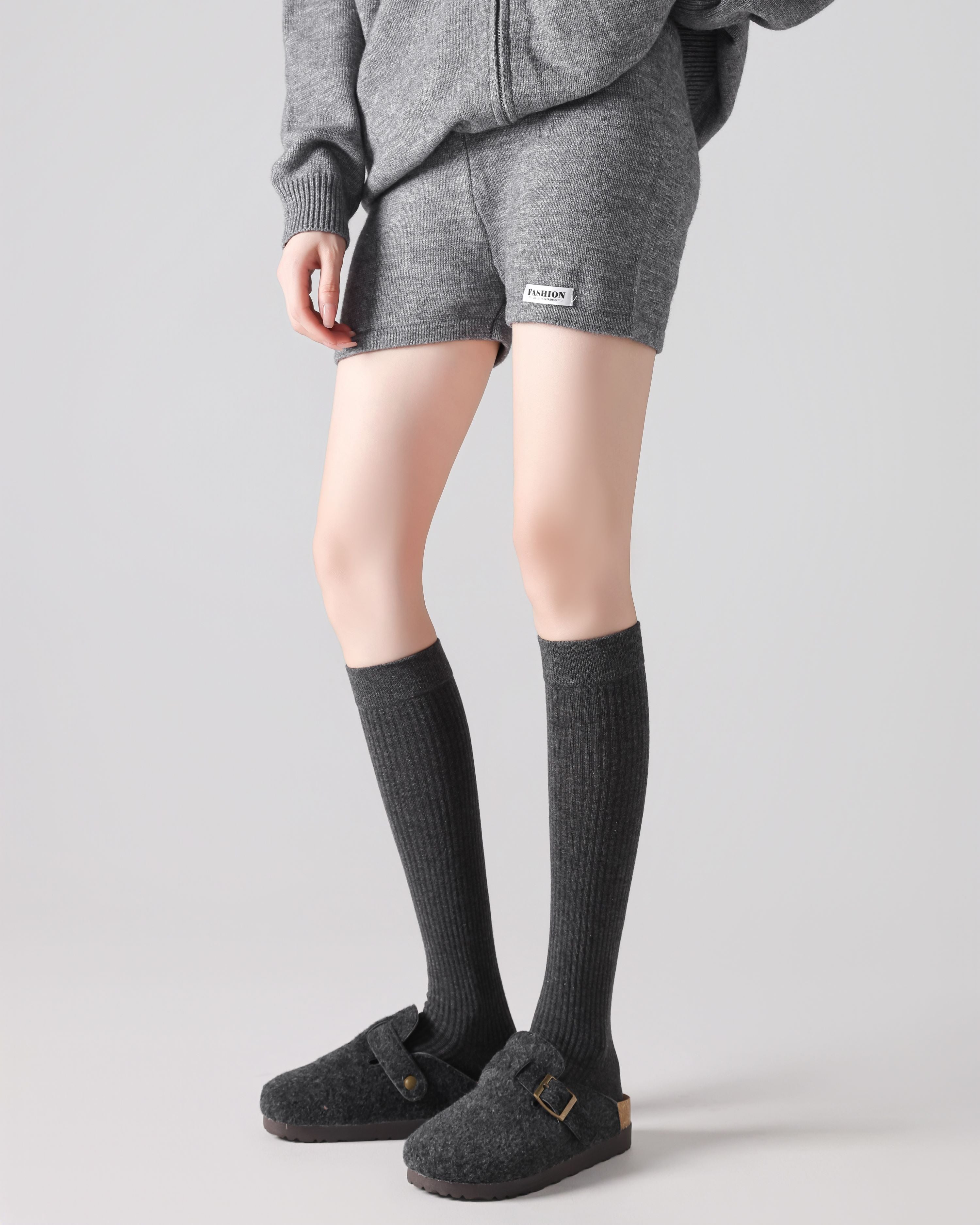 Womens Miu Style Knee High Socks Seamless Toe Ribbed Knit Slim Look