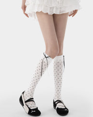 Womens Polka Dot Bow Lace Knee High Socks Sweet Korean Style