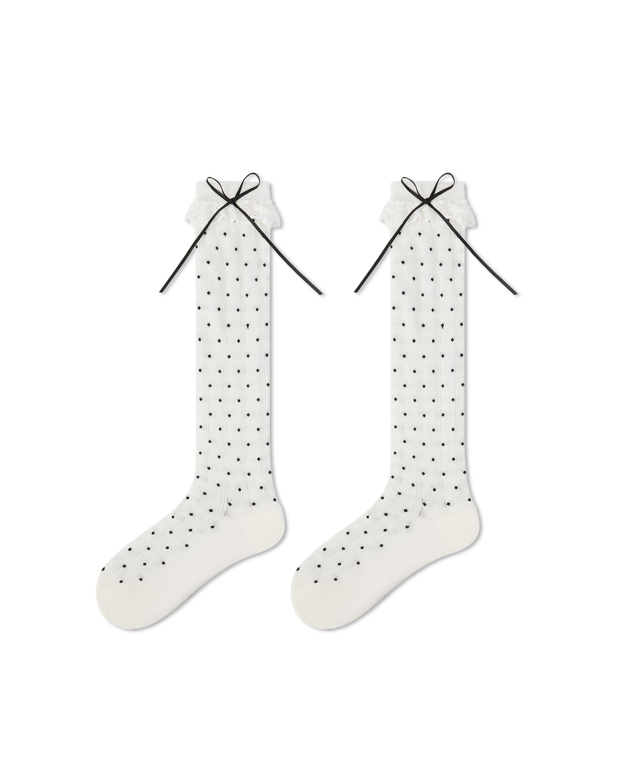 Womens Polka Dot Bow Lace Knee High Socks Sweet Korean Style