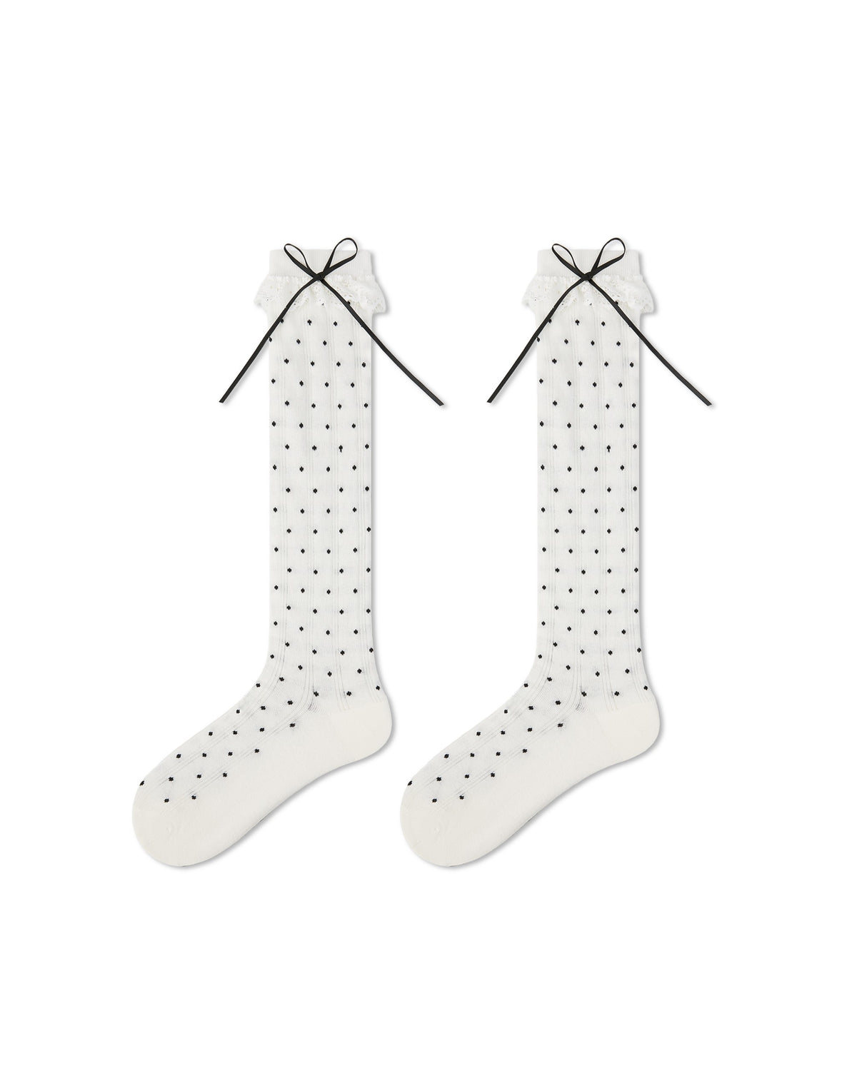Womens Polka Dot Bow Lace Knee High Socks Sweet Korean Style