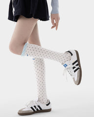 Womens Polka Dot Knee High Socks Blue Ruffle Cuff Cute Casual Socks
